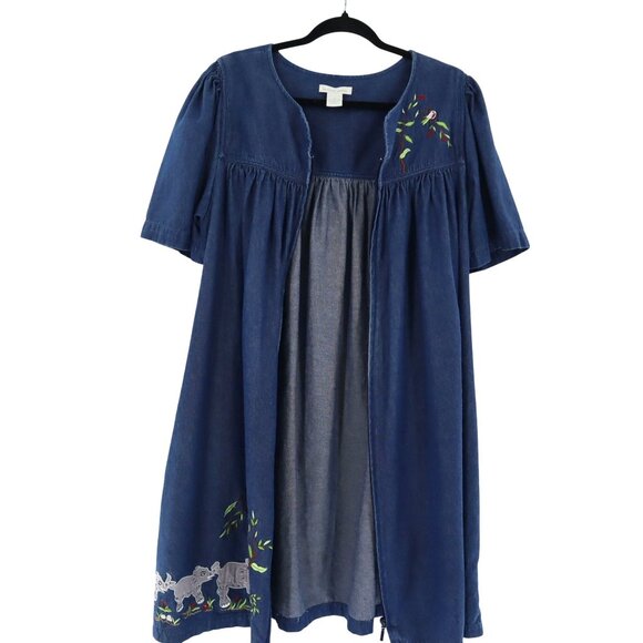Bechamel Petites Denim Patio Dress Womens PL Blue Vintage Boho Cottage Granny - Picture 6 of 11